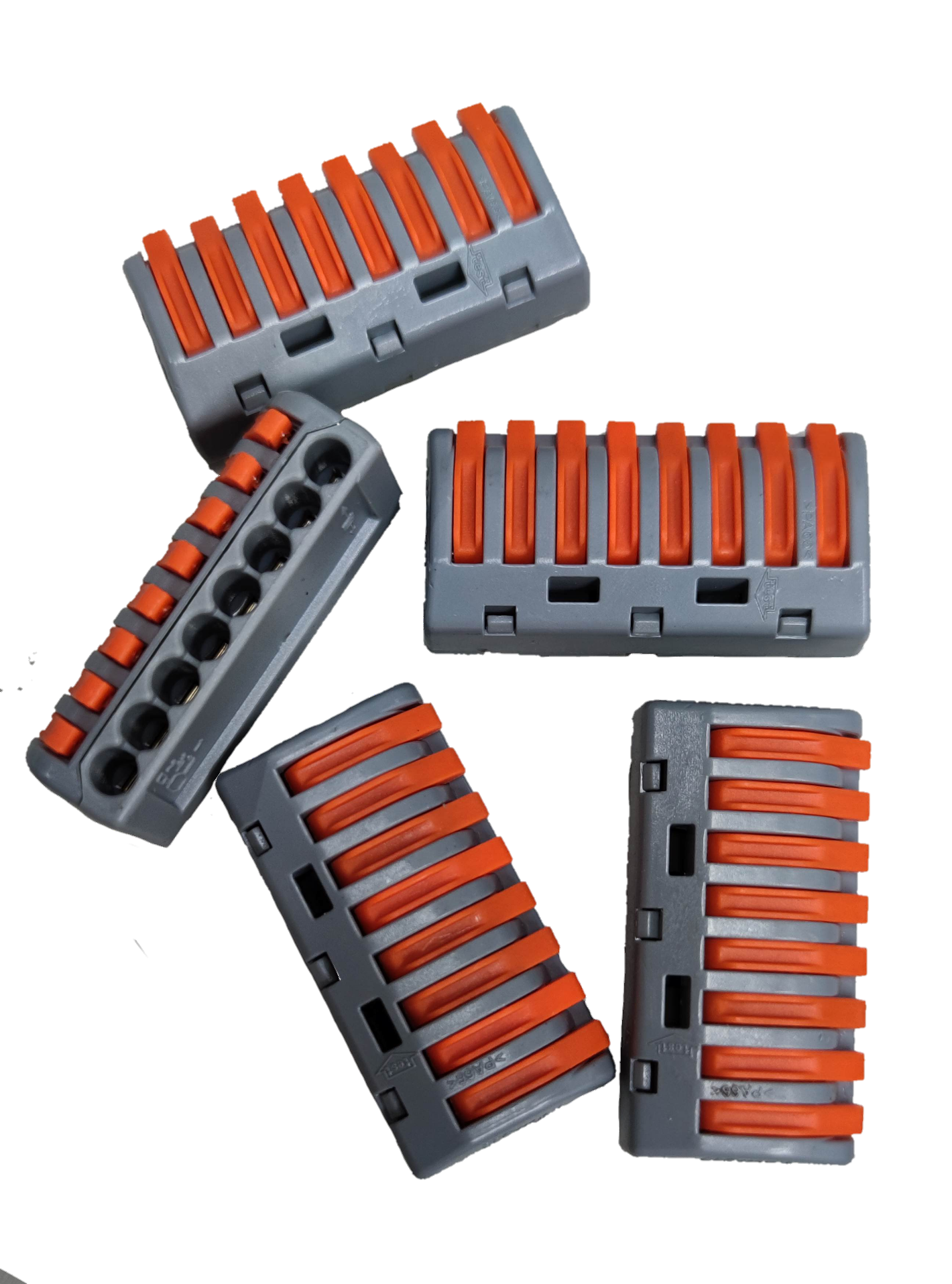 8 way wire connector electrical parts with gray body and orange levers for secure wiring connections