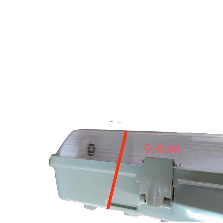 Opple and Firefly 8W LED weatherproof fluorescent light side view showing 9.4 cm width for lighting installation accessories