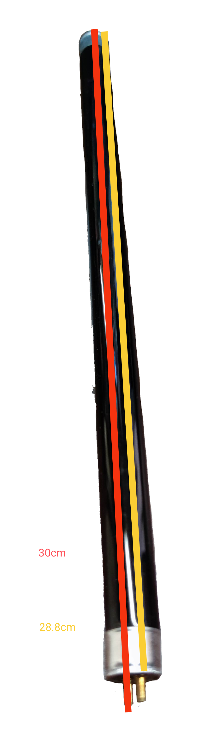 8W T5 black light bulb from China with slim design and metal base, measuring around 30 cm