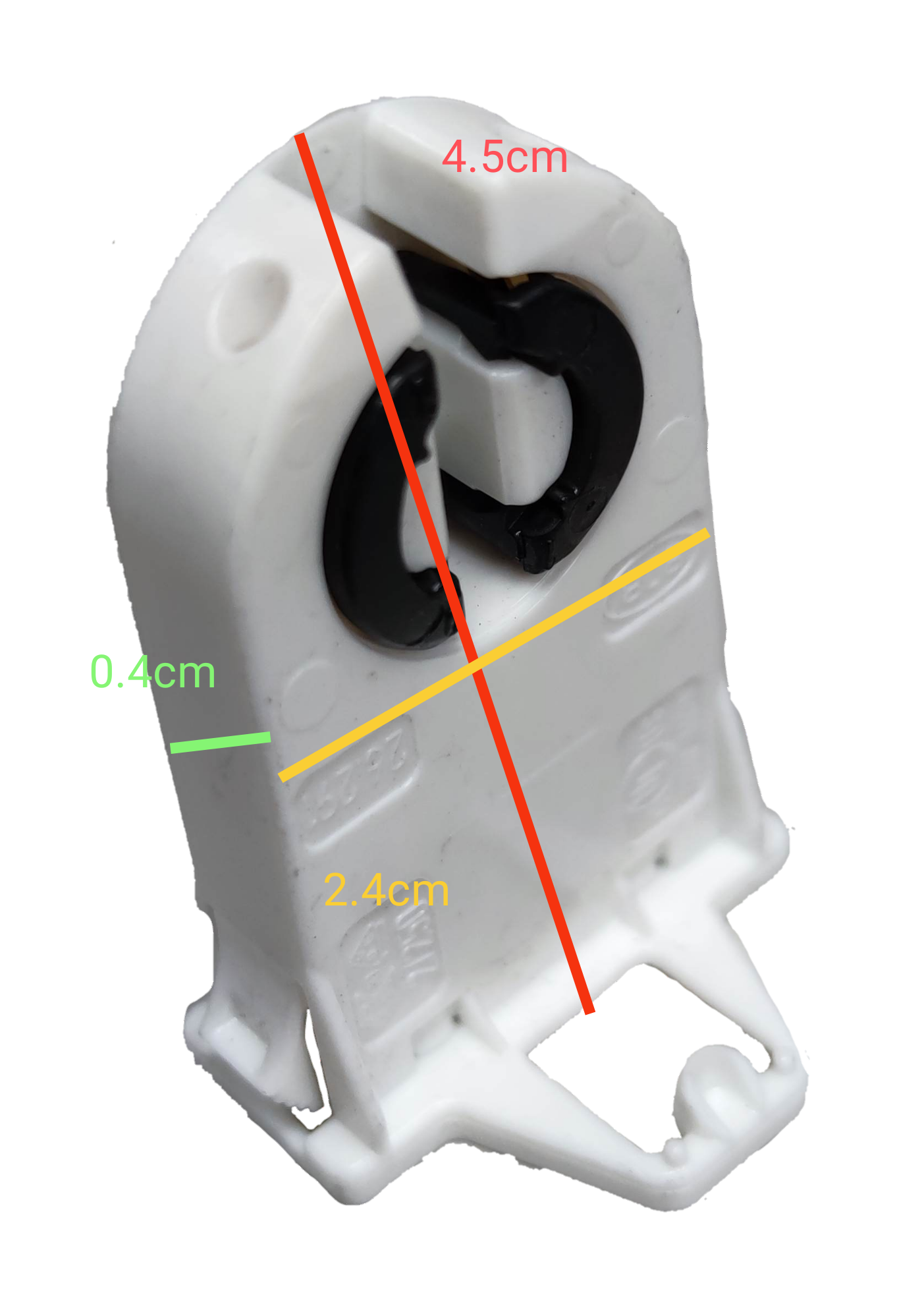 BJB Fluorescent Holder T-8 white plastic lighting accessory with black socket interior