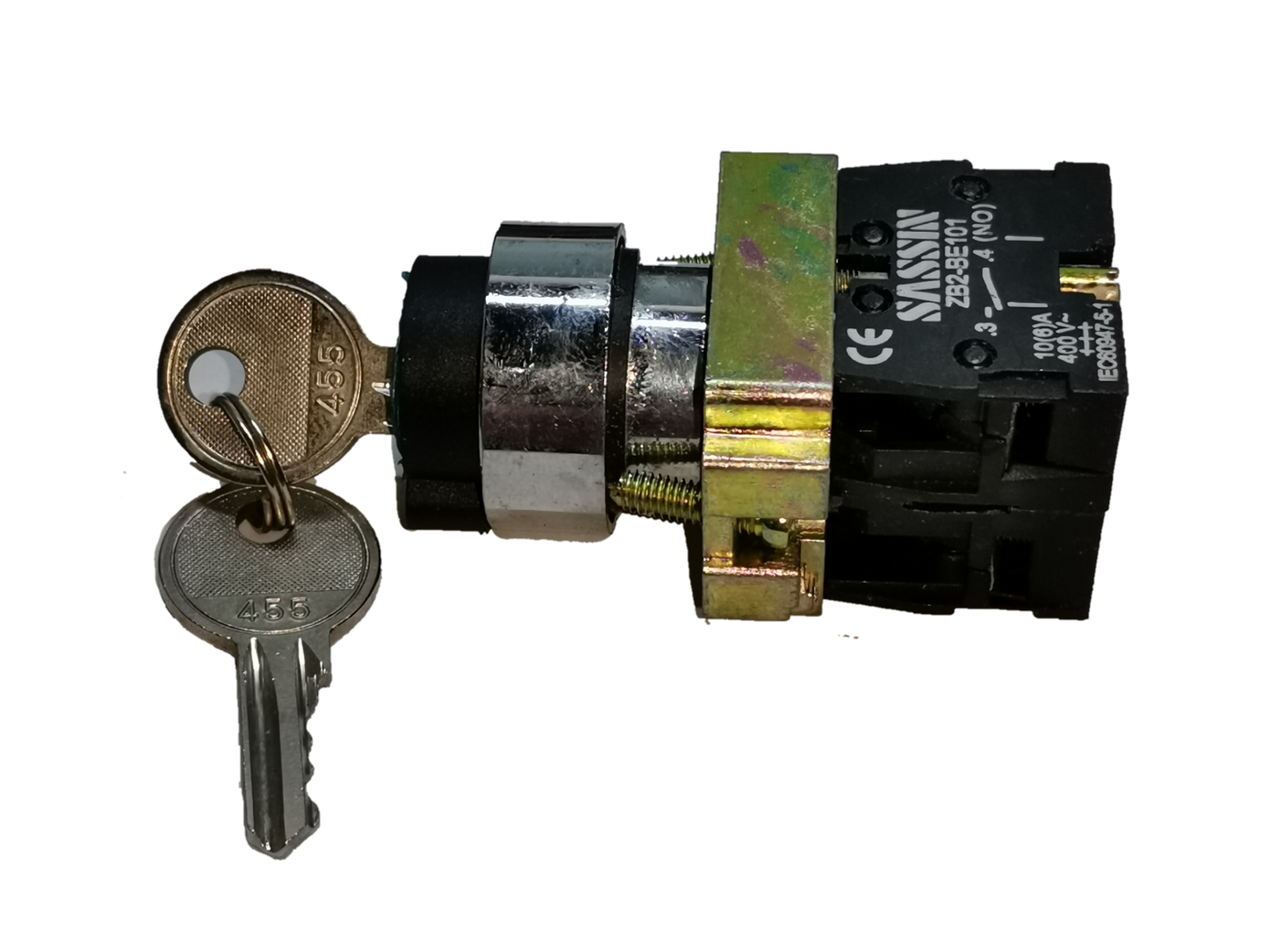 Sassin Key Operated Switch 3P 2NO with attached keys for secure electrical control