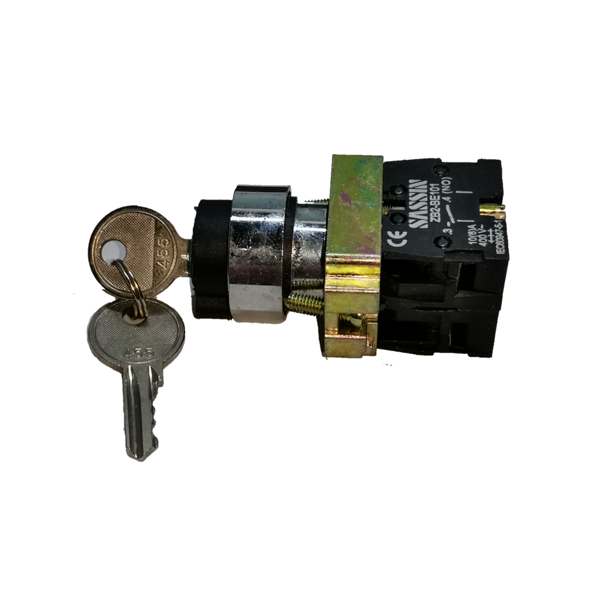 Sassin Key Operated Switch 3P 2NO with attached keys for secure electrical control