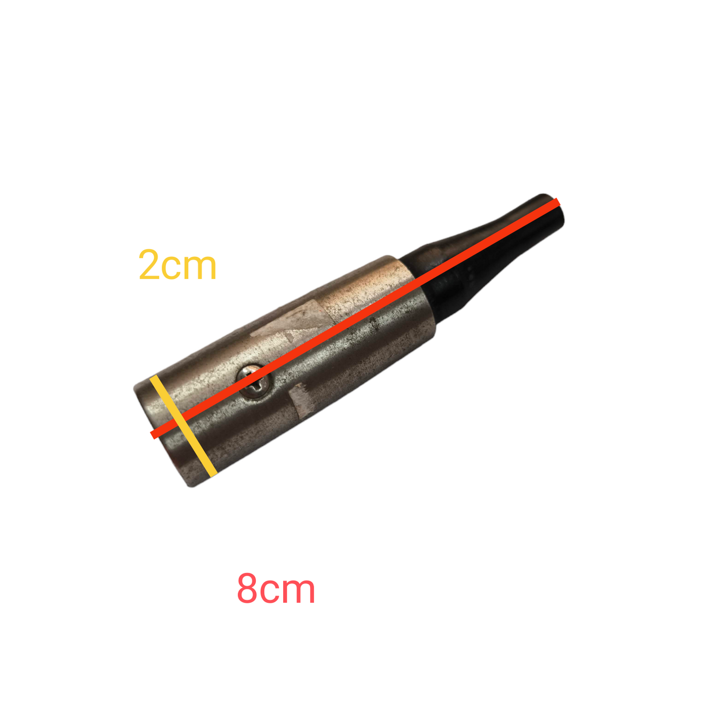 Shure Microphone Male Plug accessory with metal casing and black grip measuring 8 cm by 2 cm