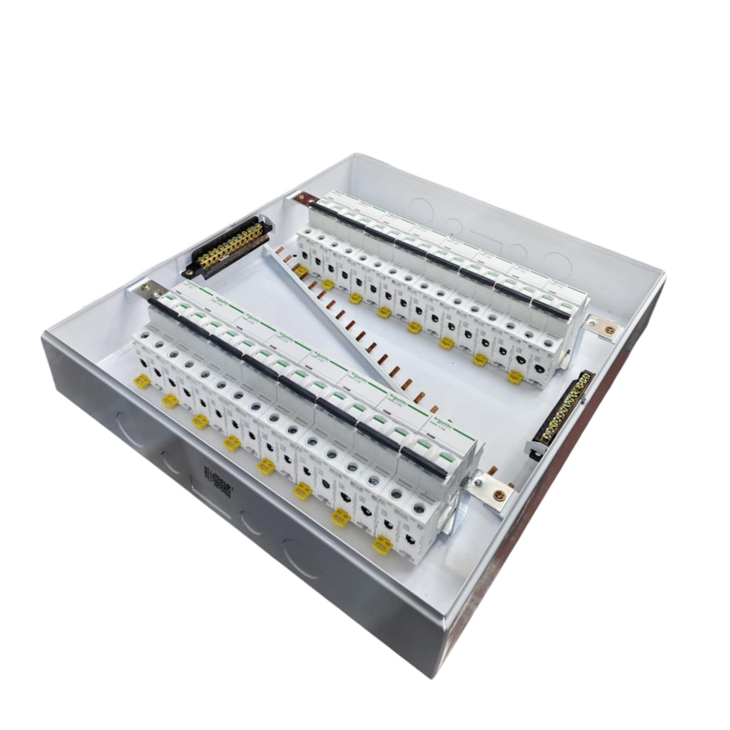 Schneider and ZY Panel Board 50A 2 Pole Main Miniature electrical circuitry part in white casing