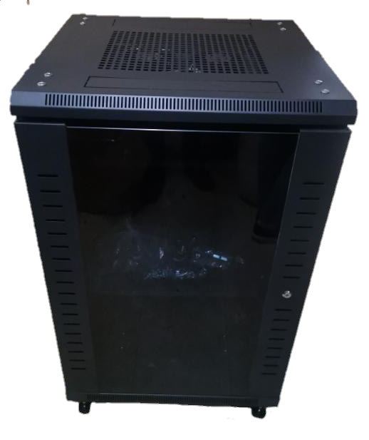 Grippes Server Rack 18U black metal electrical circuitry enclosure with ventilation and glass door