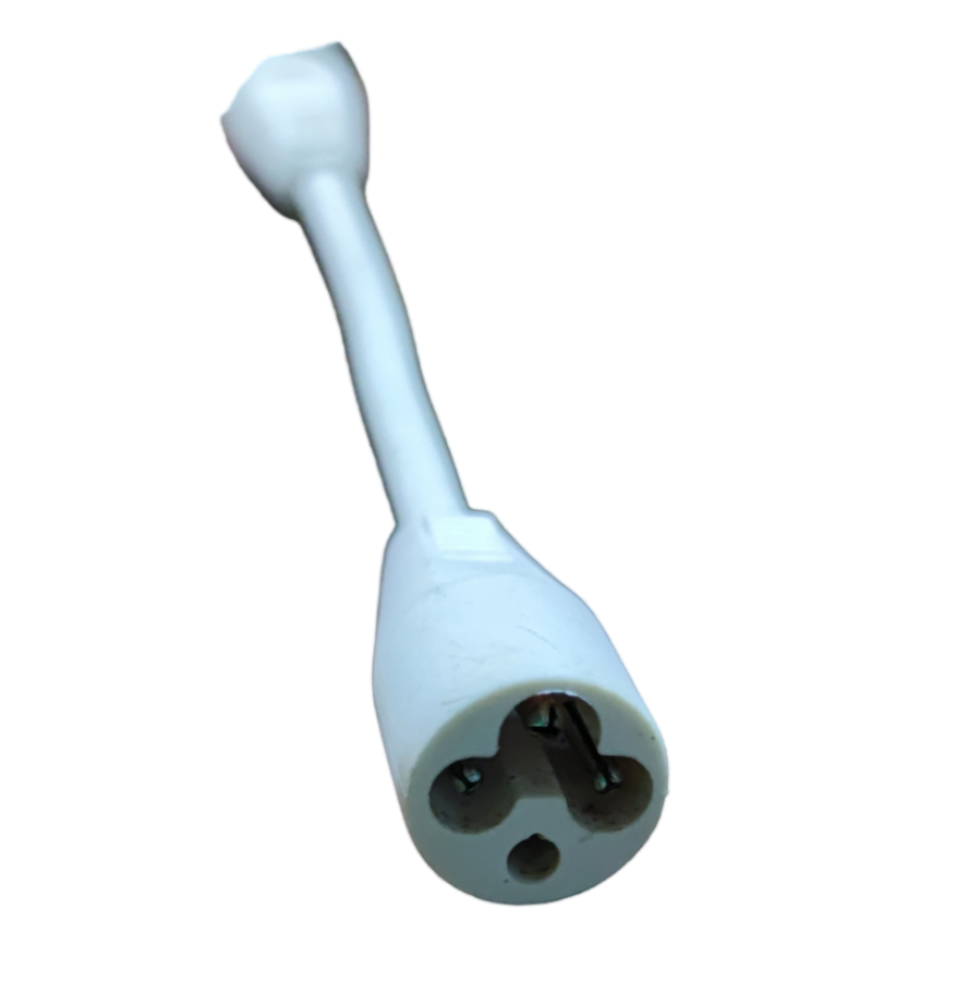 White T-5 AC Cord Connector 3Pins electrical part with three pin slots on a black background