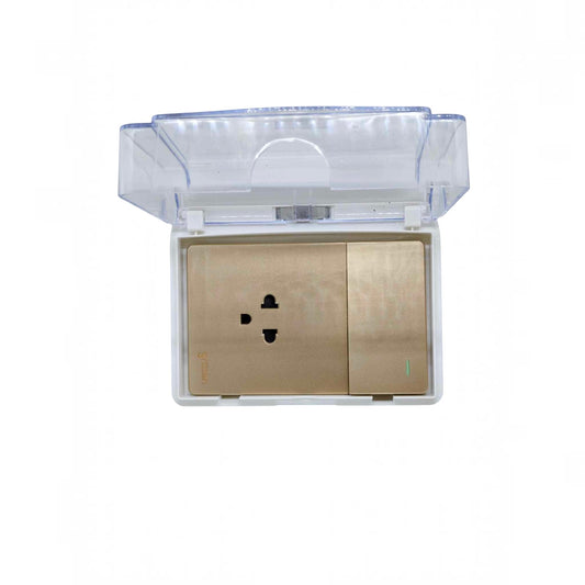 Grazen Weatherproof Plate Cover with 1 Gang Universal Outlet with Ground and 1 Way Switch 16A 220V WC-019-W + GW-007