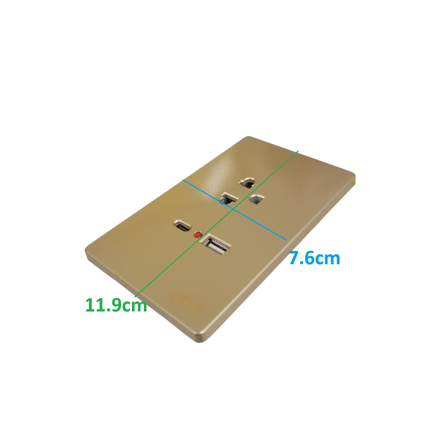 Grazen beige 1 gang outlet with USB-C and USB-A measuring 11.9cm by 7.6cm for power and charging