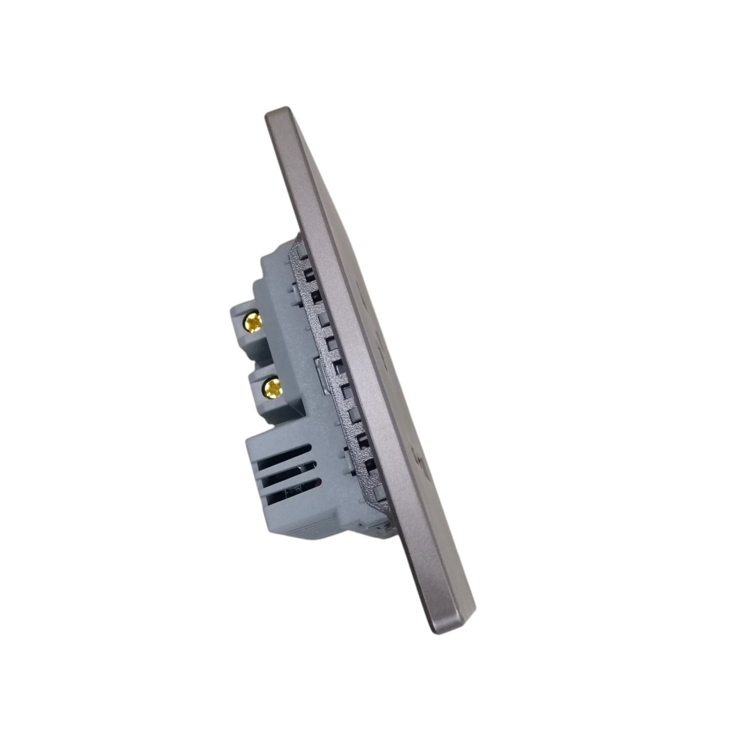 Grazen 1 gang outlet with USB-C and USB-A featuring sleek metallic finish side view