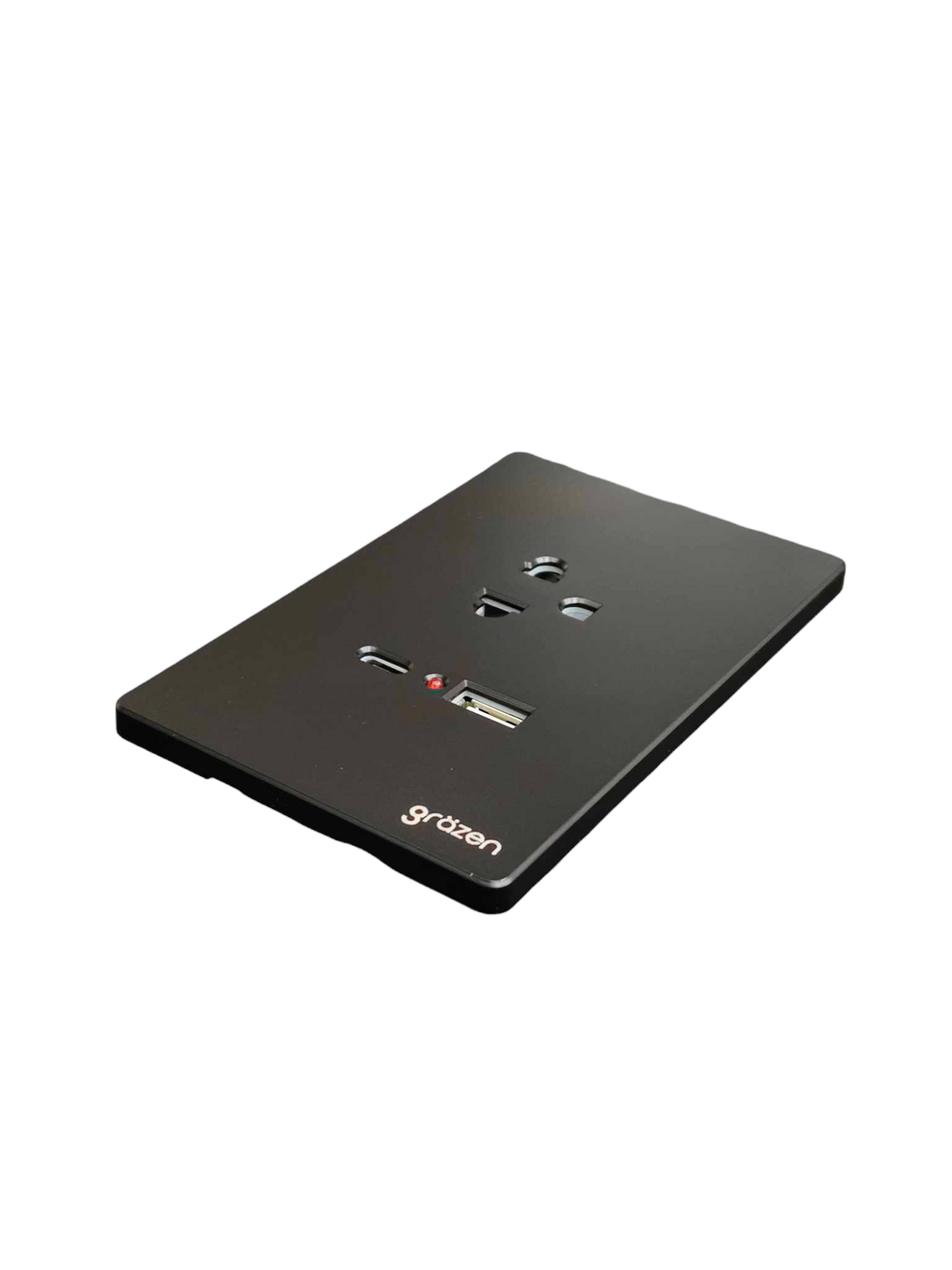 Grazen 1 gang outlet with USB-C and USB-A in black with sleek design for power and charging