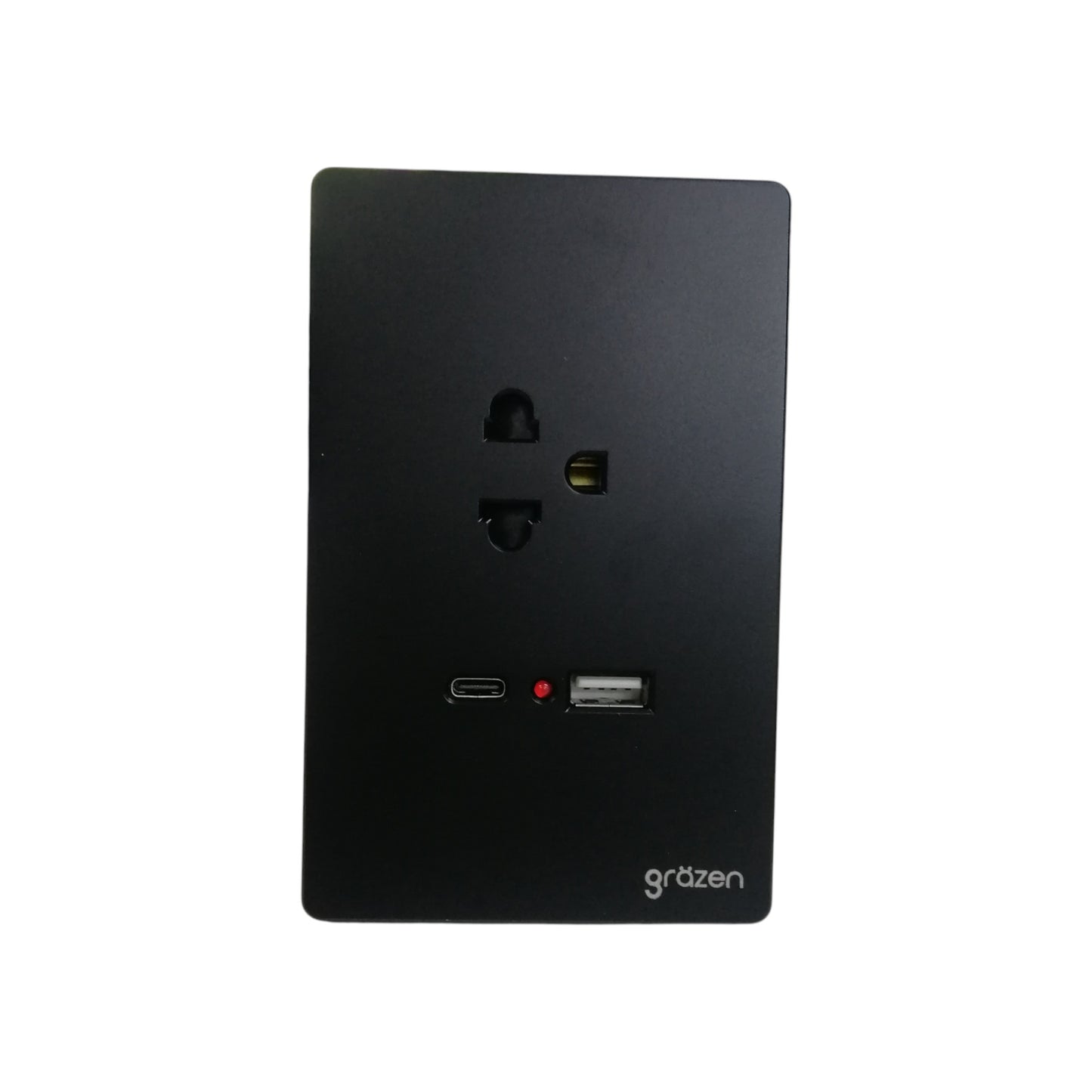 Grazen black 1 gang outlet with USB-C and USB-A port for charging devices