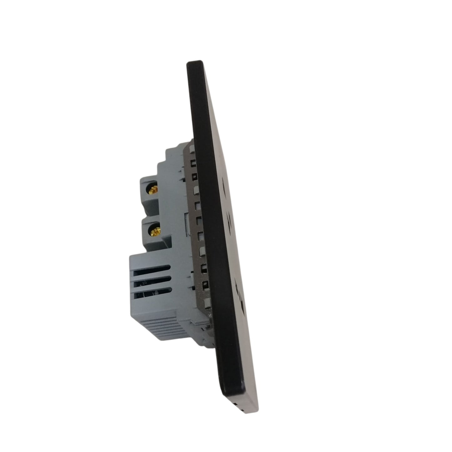 Grazen 1 gang outlet with USB-C and USB-A in black showing side view of power point and ports