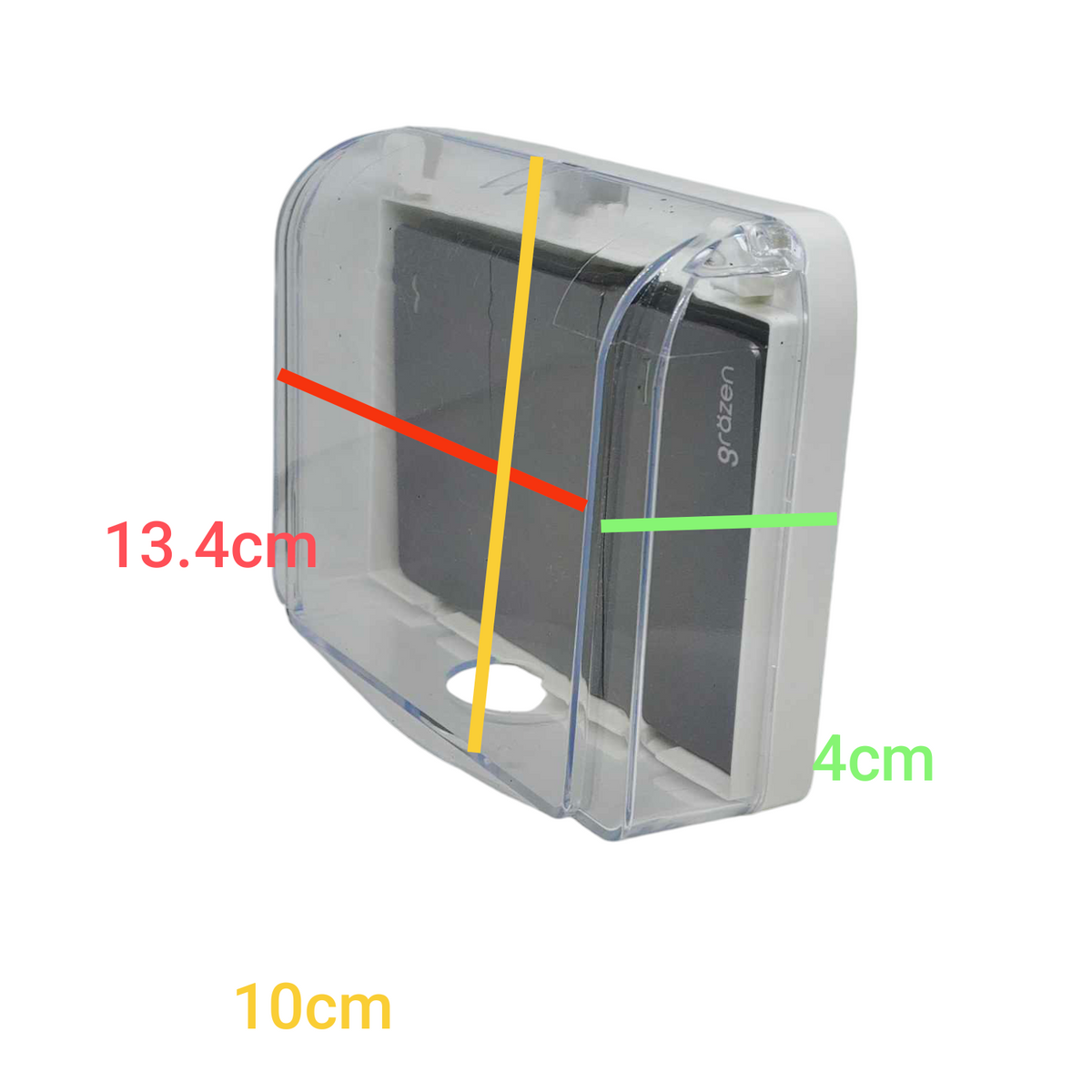 Grazen 16A 220V weatherproof switch cover with dimensions of 10cm x 13.4cm x 4cm for outdoor use