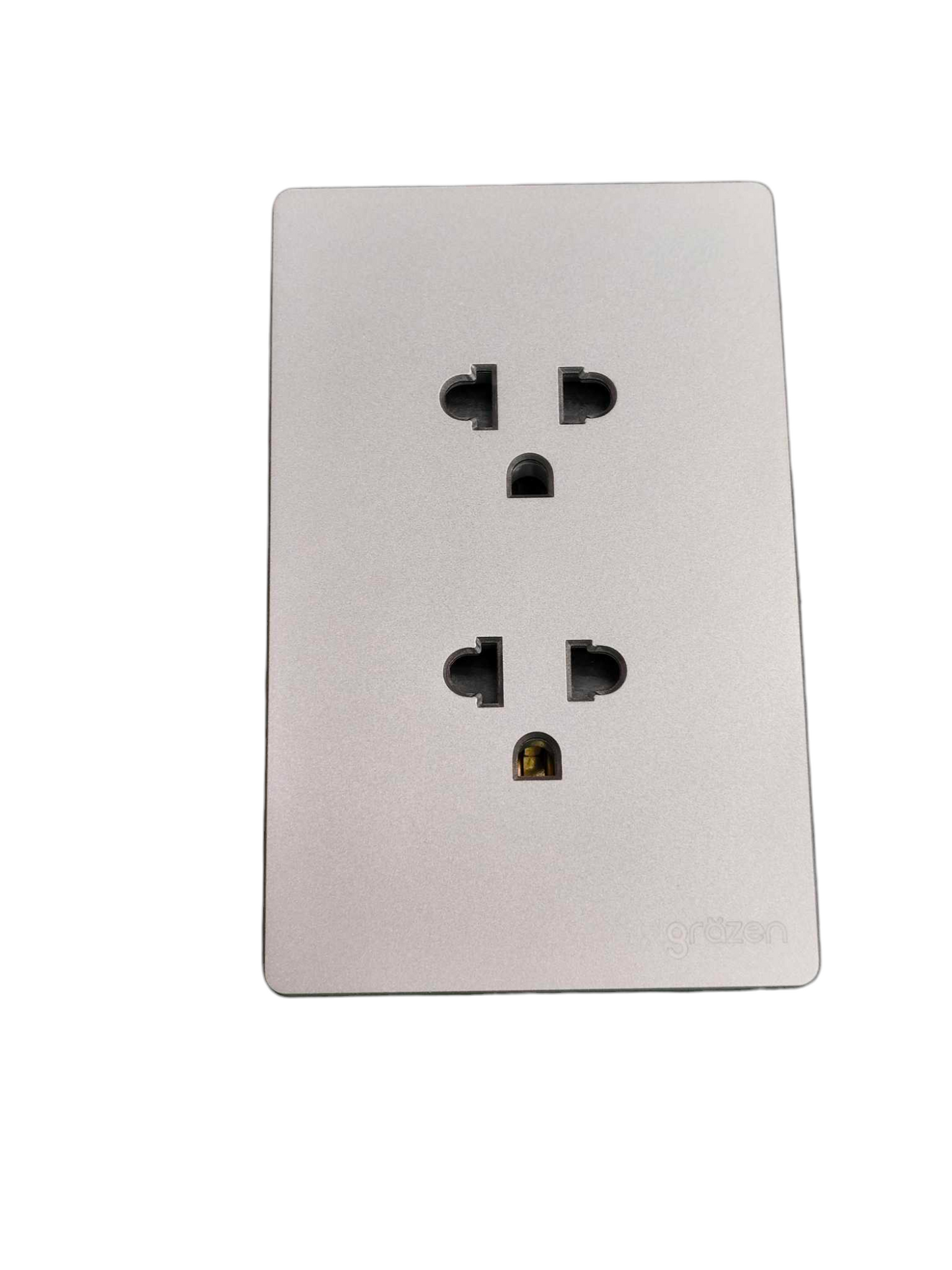 Grazen 2 gang Universal Outlet 16A 220V in sleek silver finish for safe power connections