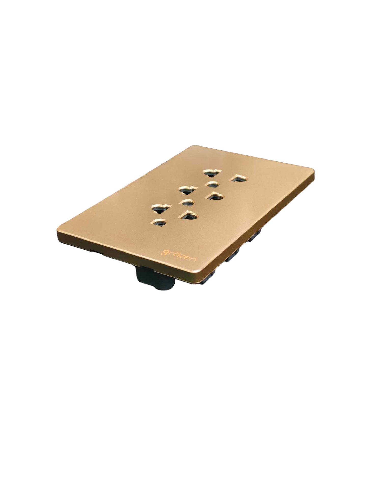Grazen 3 Gang Universal Outlet gold metal faceplate with three universal sockets modern flush mount power point
