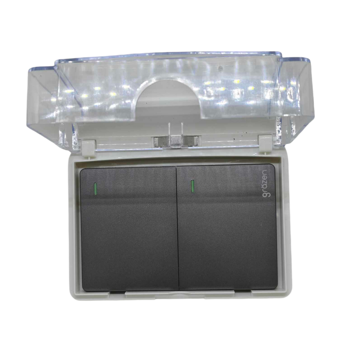 Grazen outdoor electrical switch 16A 220V with a protective cover and dual switches for easy outdoor access