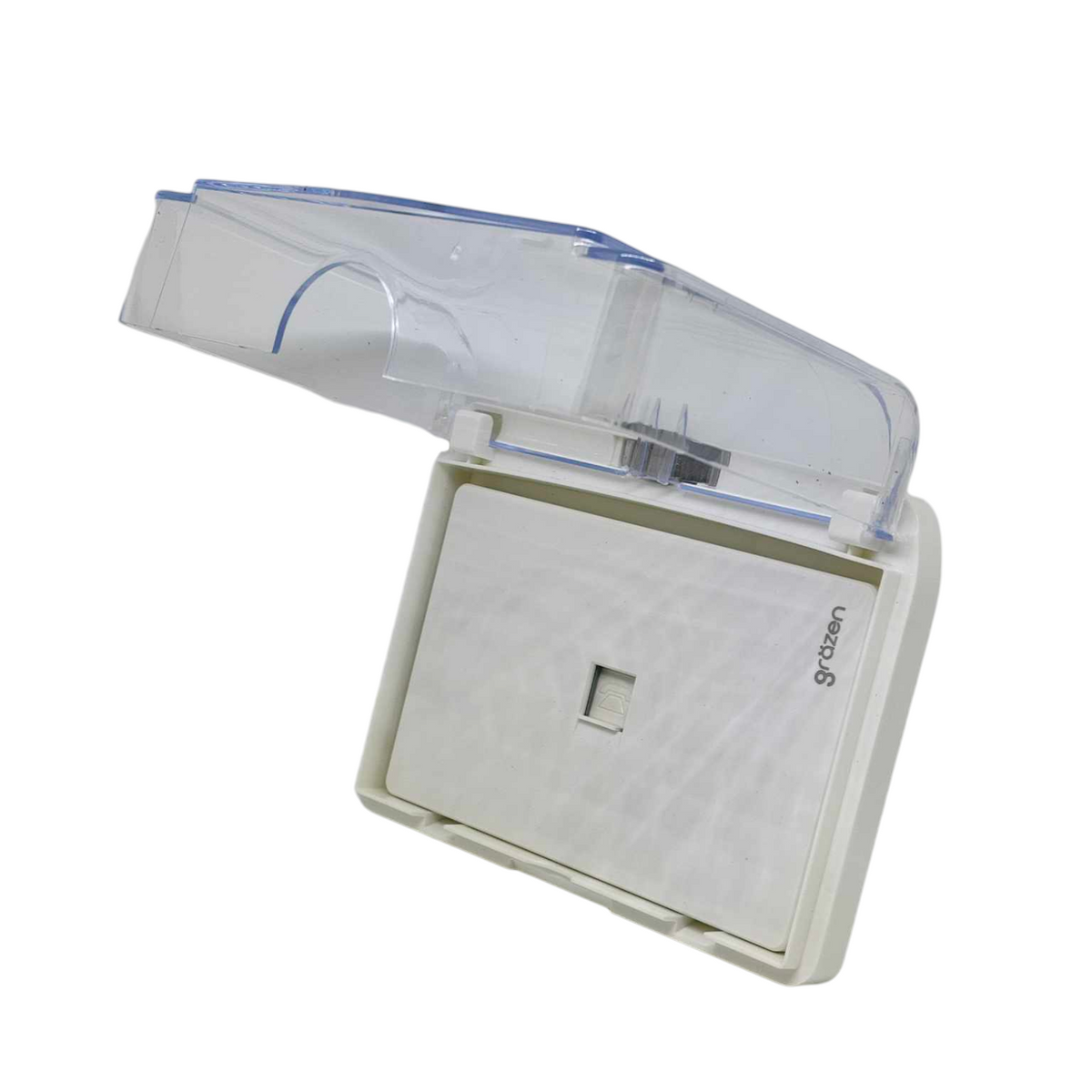 Grazen WC-019-W weatherproof plate in white with a protective cover for outdoor use