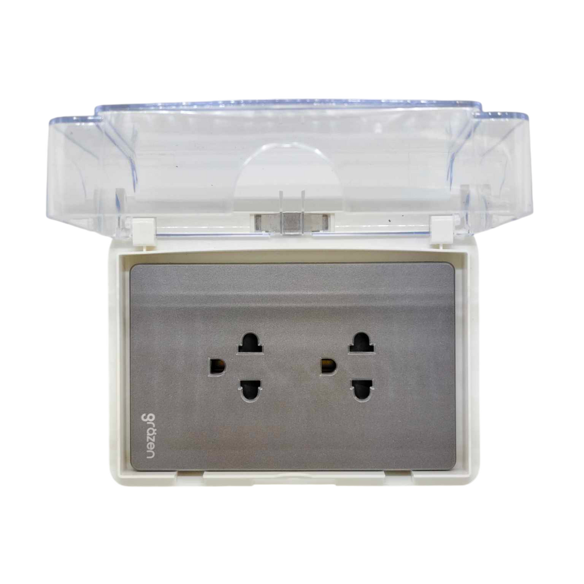 Grazen Weatherproof Duplex outlet 16A with clear cover for outdoor electrical safety