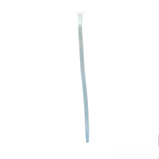 Grippes single white nylon zip tie on white background 14 inch cable tie 100 pack for bundling cords