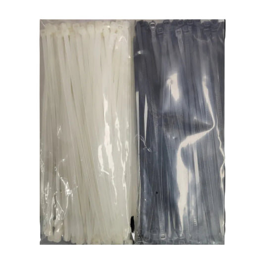 Grippes Cable Tie 10 Inches in white and black colors packaged for use in organizing and securing items