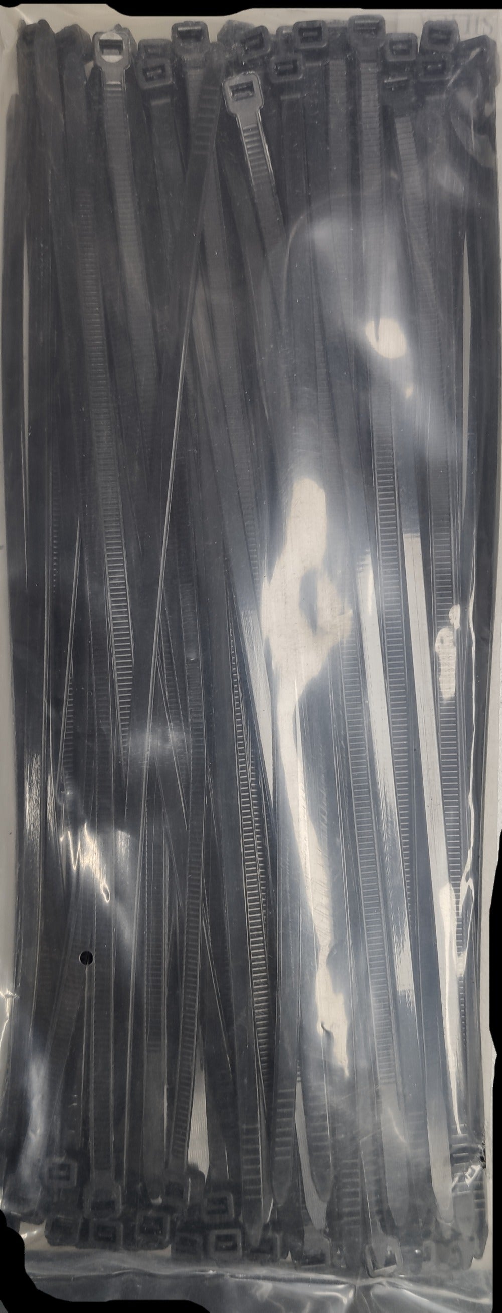 Grippes Cable Tie 8 Inch black zip ties organized in a clear plastic package for electrical use