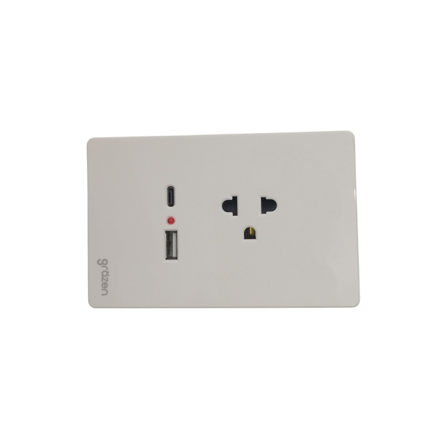 Grazen 1 gang outlet with USB-C and USB-A charging ports in white color power point