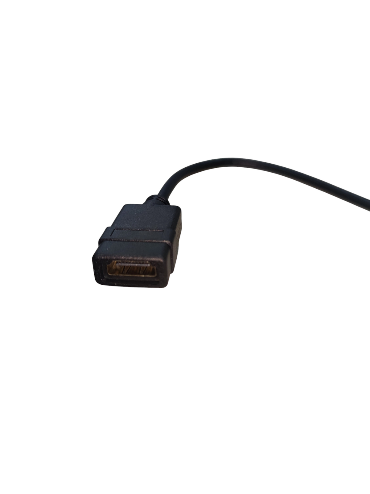 Black HDMI to Micro USB Adaptor cable with connector head isolated on white background