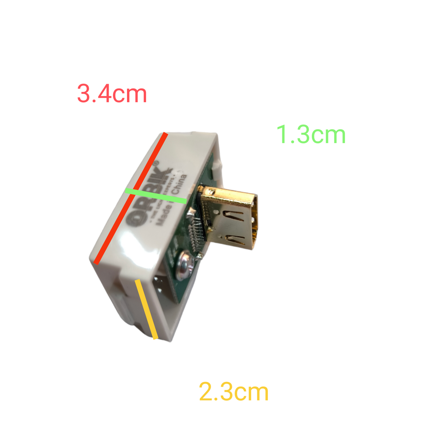 T&J HDMI wall outlet device featuring compact design with clear dimensions for easy installation