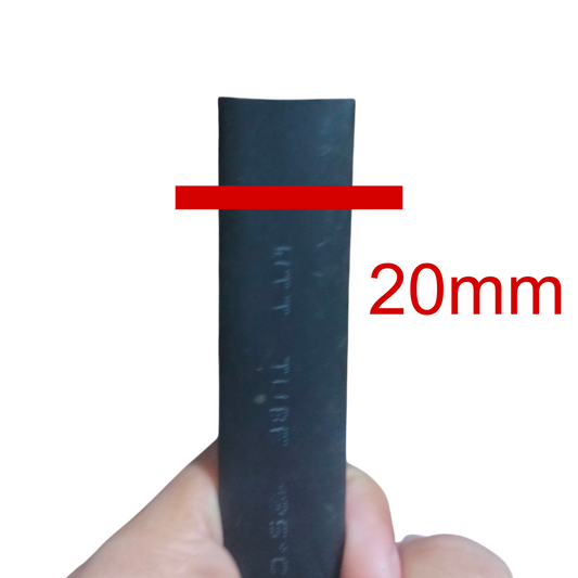 Heat Shrinkable Tube Black 20mm diameter for cable management held against black background