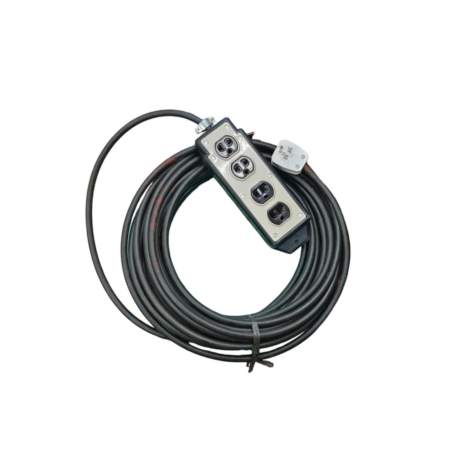 Kopez heavy duty 4 gang extension cord with black cable and metal outlet housing