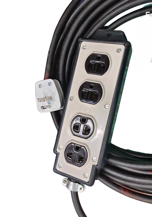 Omni 4 gang heavy duty extension cord with four outlets and durable black cable