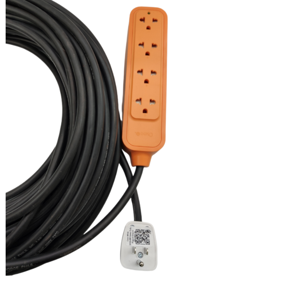 Omni 25 meter heavy duty extension cord with multiple outlets for versatile power solutions