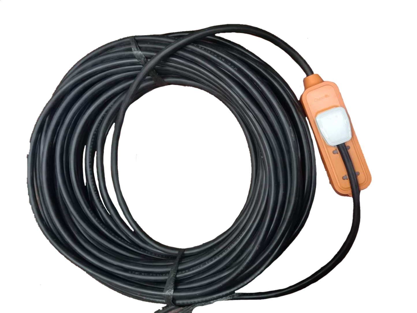 Omni & Phelps Dodge heavy duty extension cord with ground in black with orange power strip