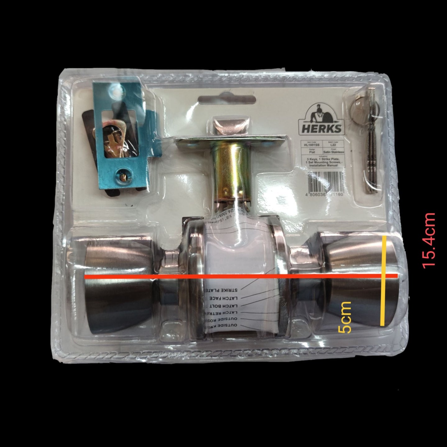 Lock Set Herks 60mm Lockset digital door lock set with metal handles and keys in packaging