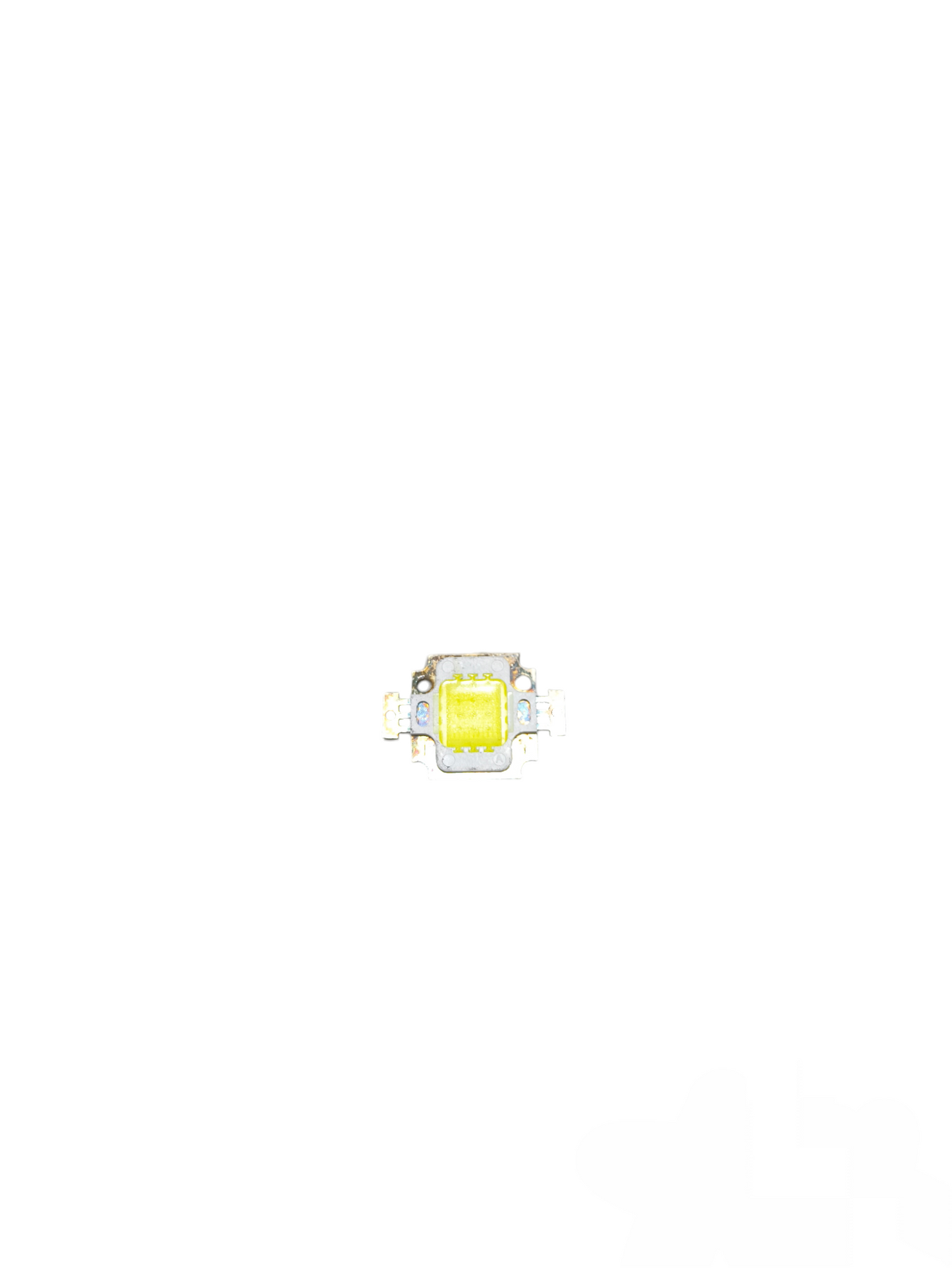 Close-up of high power LED chip 10 watt with bright yellow light emitting segment