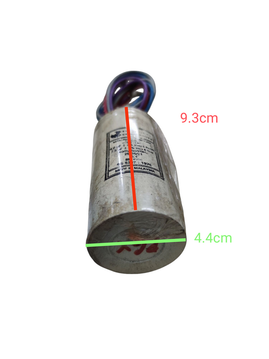 SH high voltage dual capacitor 400V with dimensions of 9.3cm height and 4.4cm diameter for laundry appliances