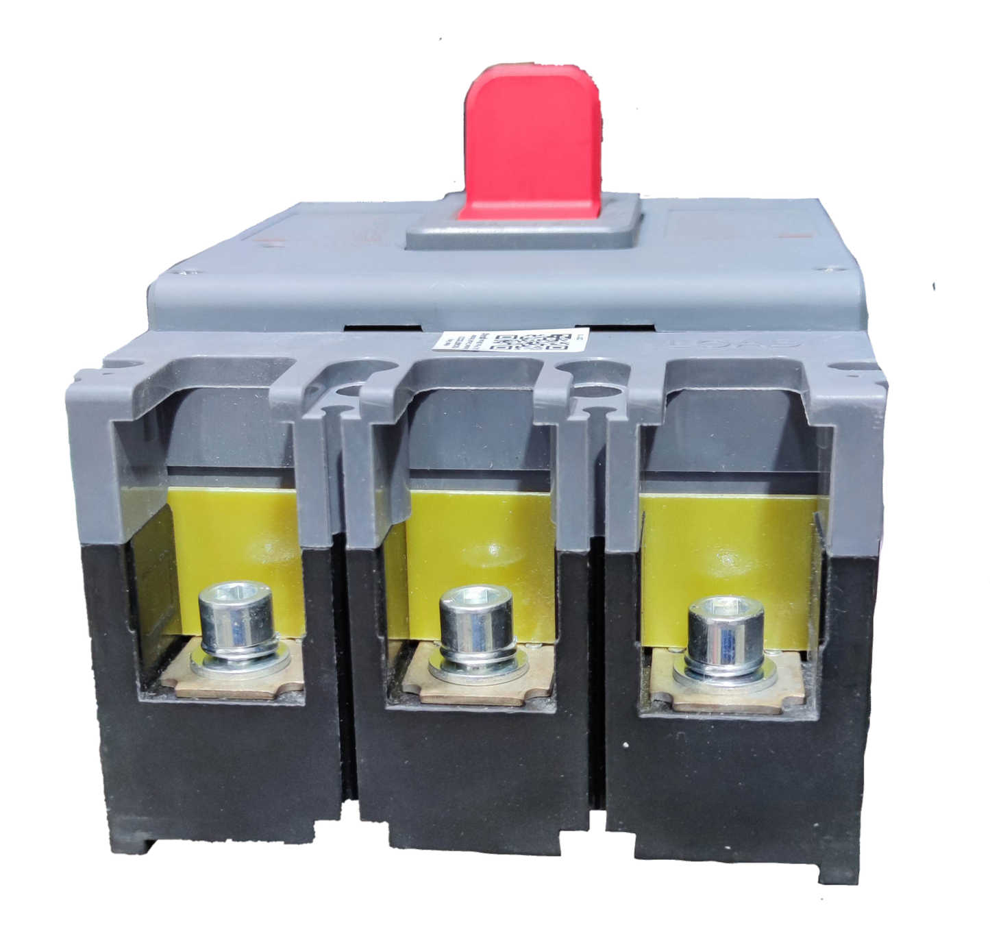 Himel 350A Industrial Circuit Breaker 3 Phase with red switch and three terminal connections