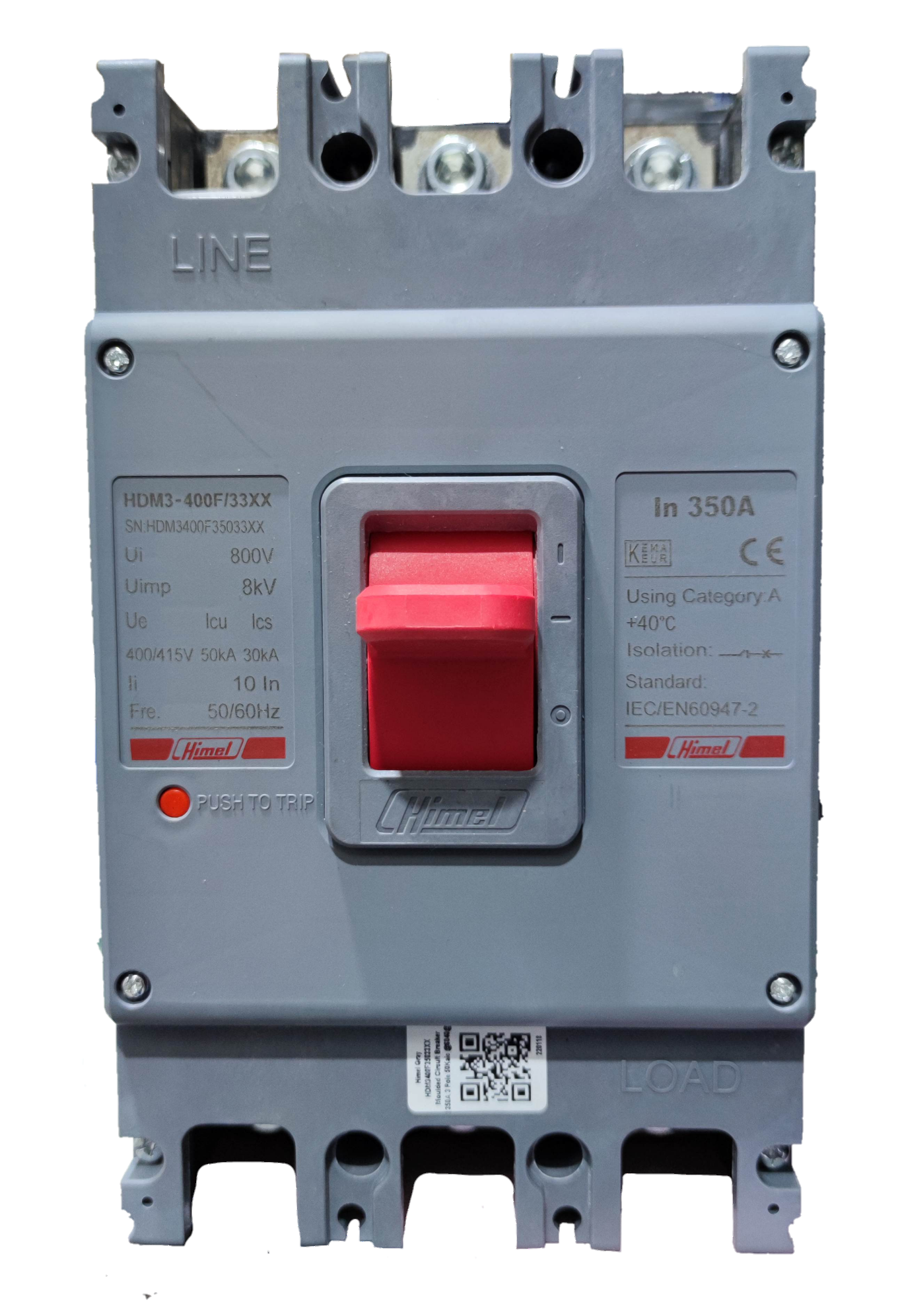 Himel 350A Industrial Circuit Breaker 3 Phase gray electrical breaker with red switch