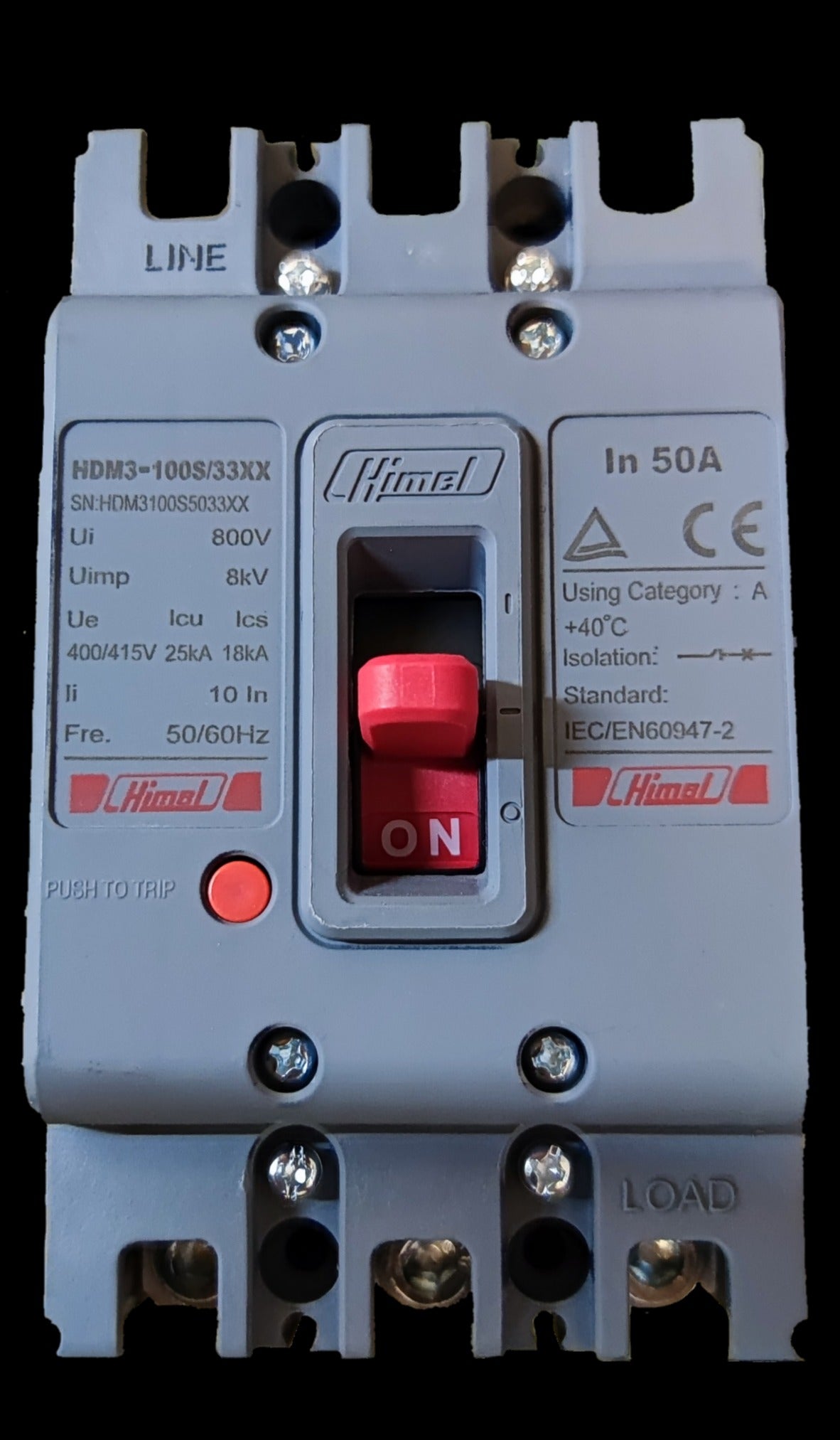Himel 50A 3 pole circuit breaker with on-off switch for electrical safety and protection