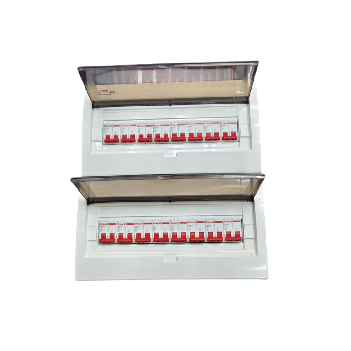 Himel HDB Breakers Panel Board 50A 2 Pole with red switches inside white casing