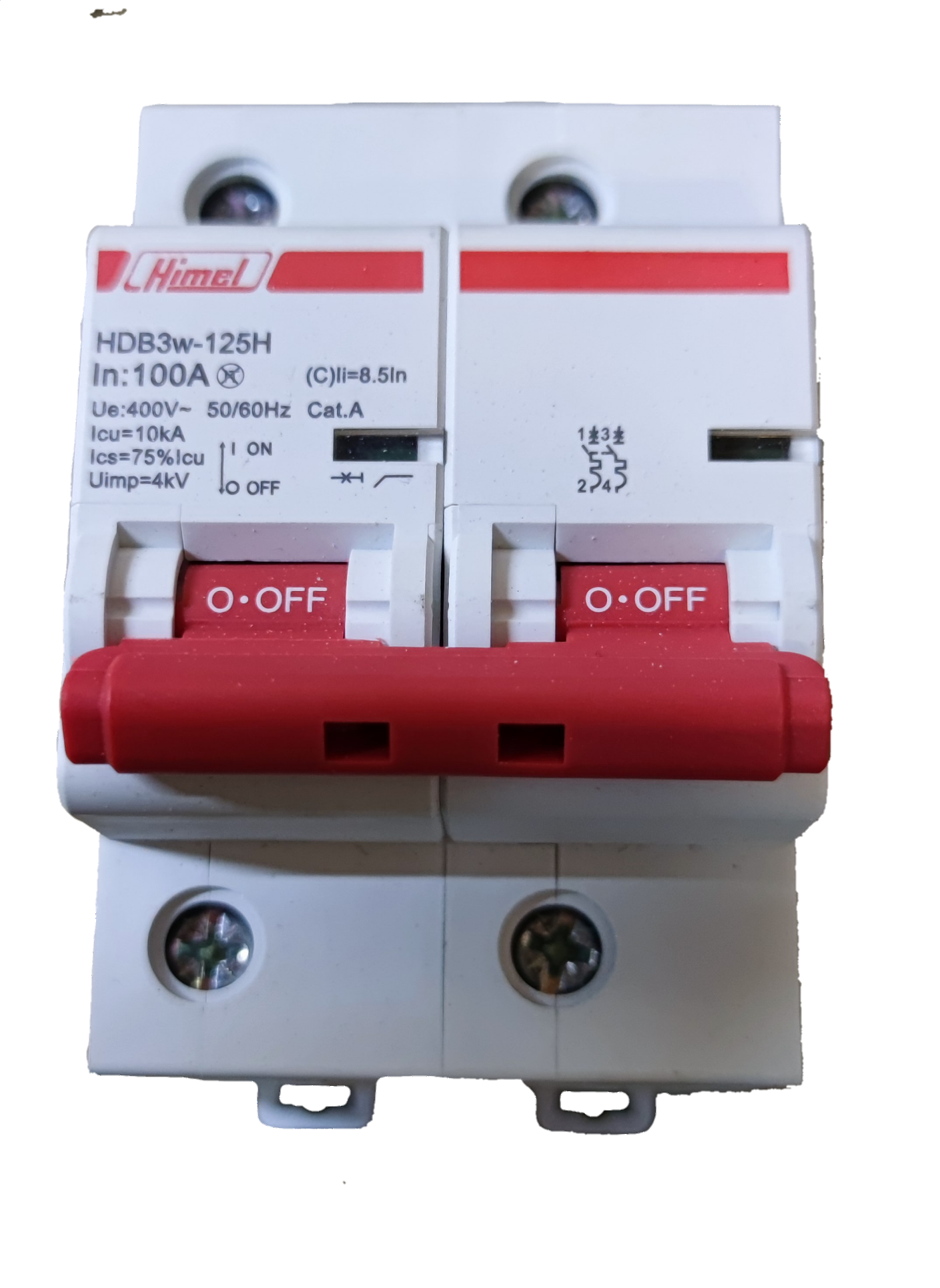 HIMEL 100A 2 pole MCB white dual pole miniature circuit breaker with red double switch
