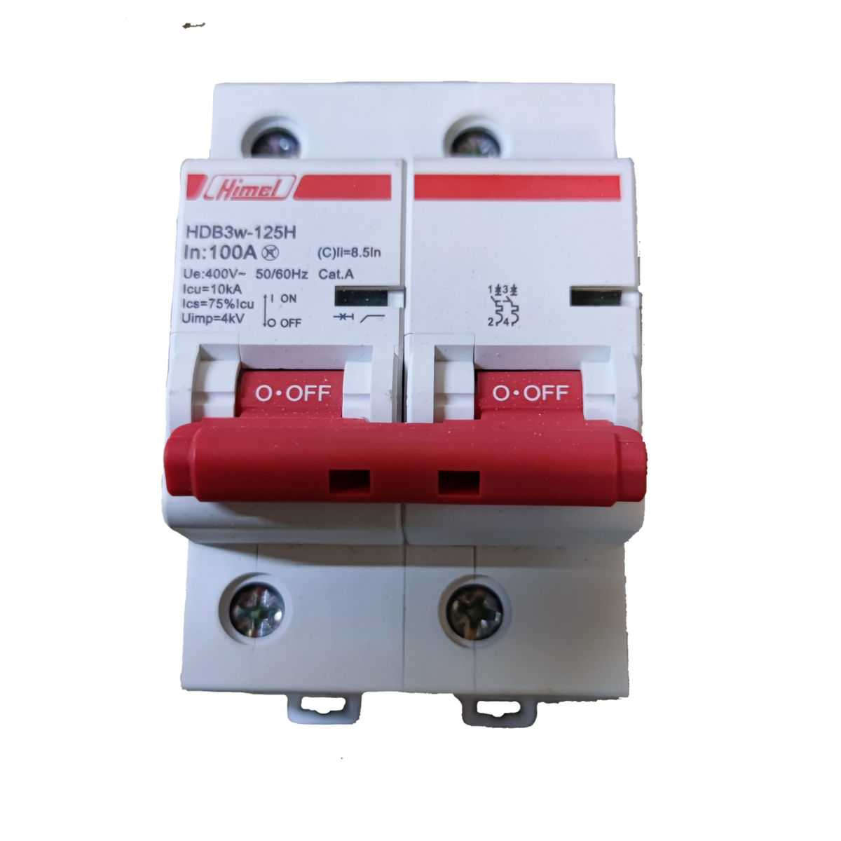 HIMEL 100A 2 pole MCB white dual pole miniature circuit breaker with red double switch