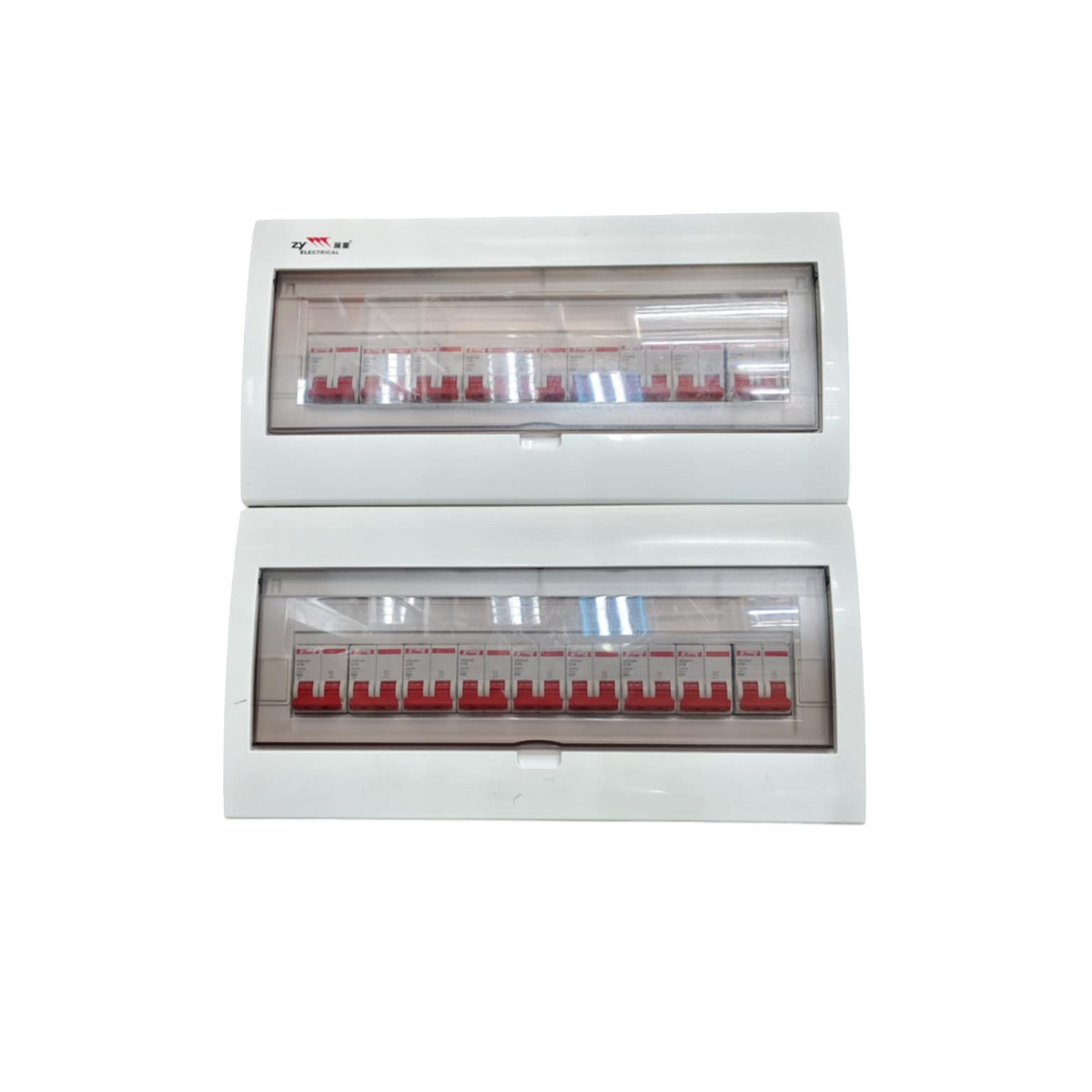 Himel 17 branch 2 pole circuit breaker dual white distribution board with 17 red toggle breakers