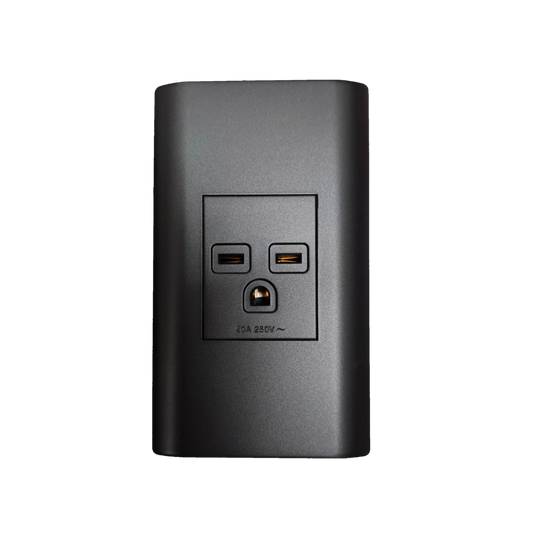 Royu Tandem Outlet with Plate Dark Gray wall socket with two horizontal slots and circular grounding pin