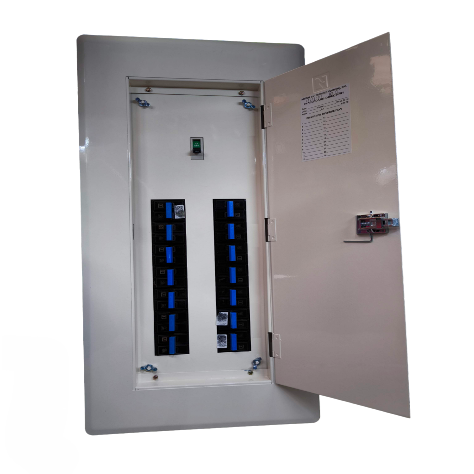 Koten electrical panel with open door showing breakers and bus bars 200A 2Pole Main 14 with Branches HPH