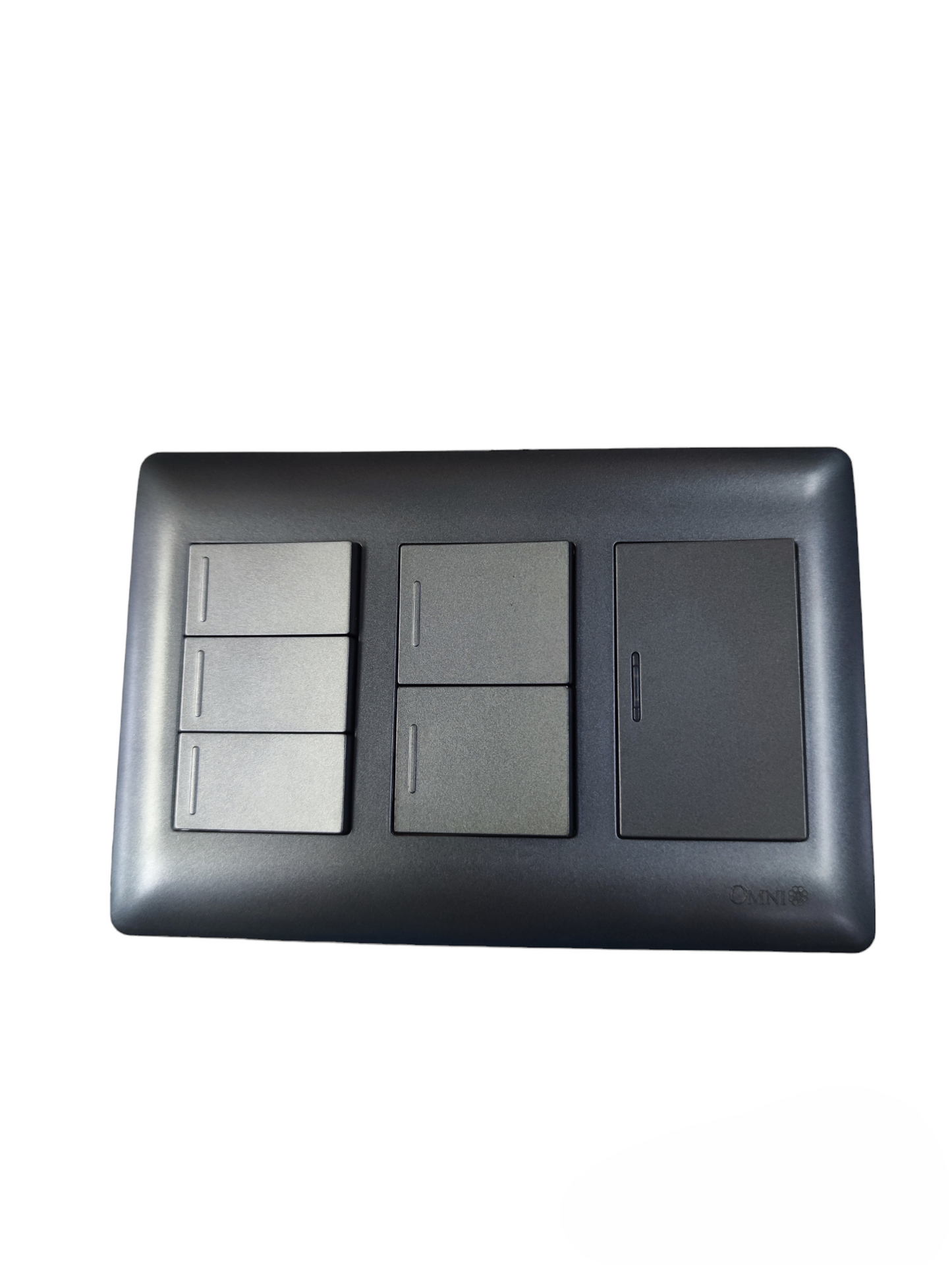 Omni illuminated 2 gang switch 16A 250V in matte black with multiple switch buttons
