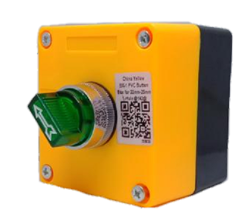 Auspicious illuminated selector switch 2 position with green knob mounted on yellow and black casing