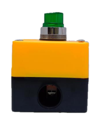 Auspicious illuminated selector switch 2 position with green knob on yellow and black housing
