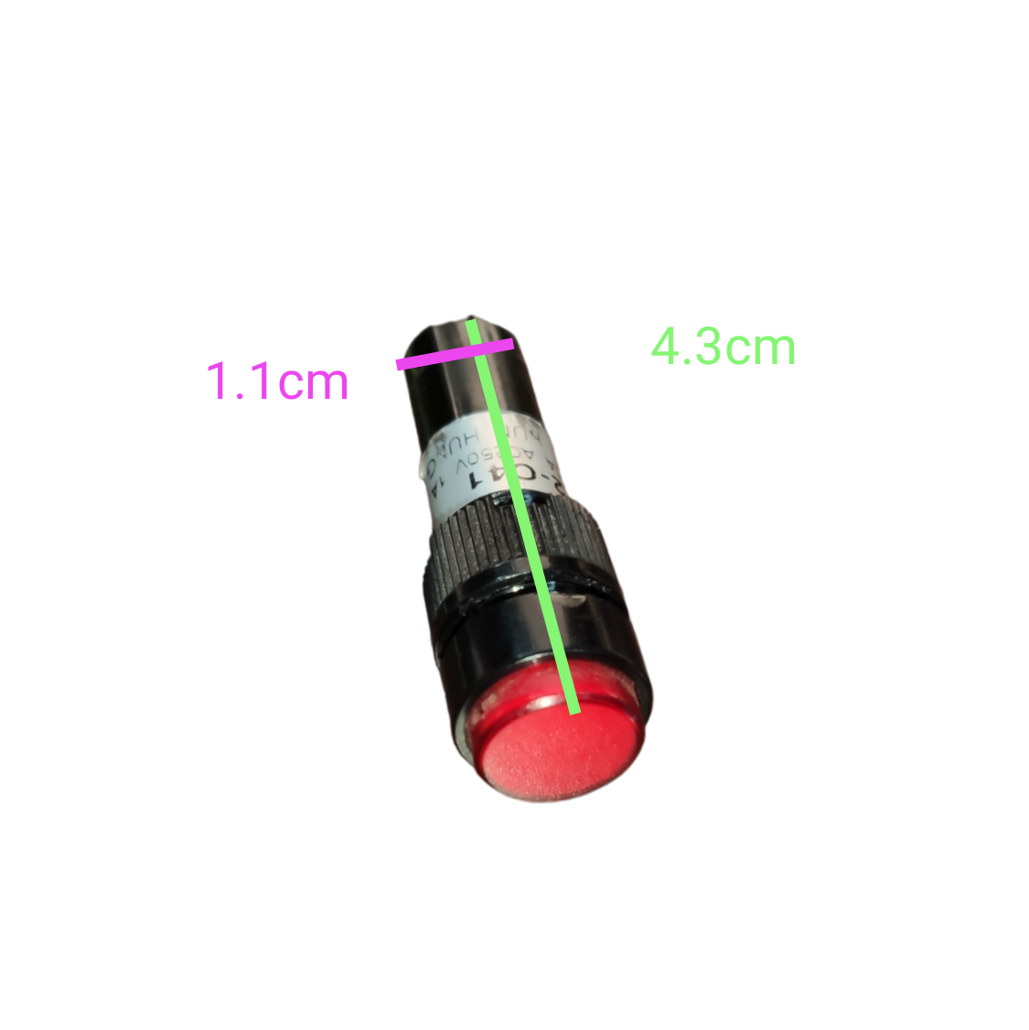 Koino Indicator Push Button Switch 10mm with red button and black casing for power points and switches