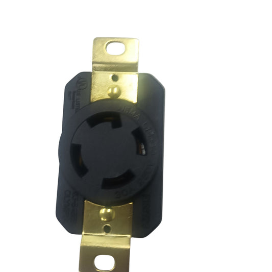 Grippes 30A twist lock outlet NEMA L15 black nylon receptacle with brass mounting straps for industrial power
